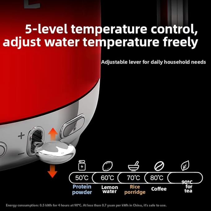 أو تي إي غلاية طراز رجعي من خمسينيات القرن الماضي، سعة 800 مل، سعة 5090 درجة مئوية، ذكية تحافظ على دافئة الذكية، قاعدة دوارة، أقدام مقاومة للانزلاق، غطاء ناعم الفتح، الفولاذ المقاوم للصدأ، أوتوماتيكي أوتار ريد، إيقاف - Image 2