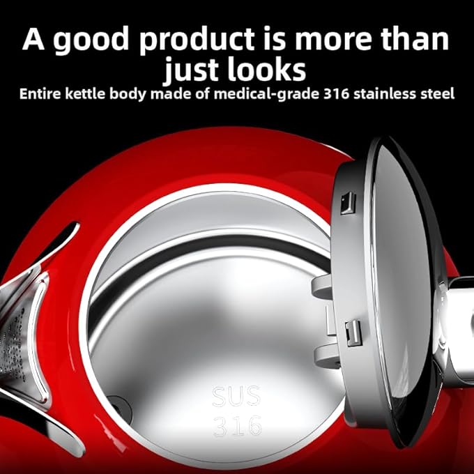 أو تي إي غلاية طراز رجعي من خمسينيات القرن الماضي، سعة 800 مل، سعة 5090 درجة مئوية، ذكية تحافظ على دافئة الذكية، قاعدة دوارة، أقدام مقاومة للانزلاق، غطاء ناعم الفتح، الفولاذ المقاوم للصدأ، أوتوماتيكي أوتار ريد، إيقاف - Image 5