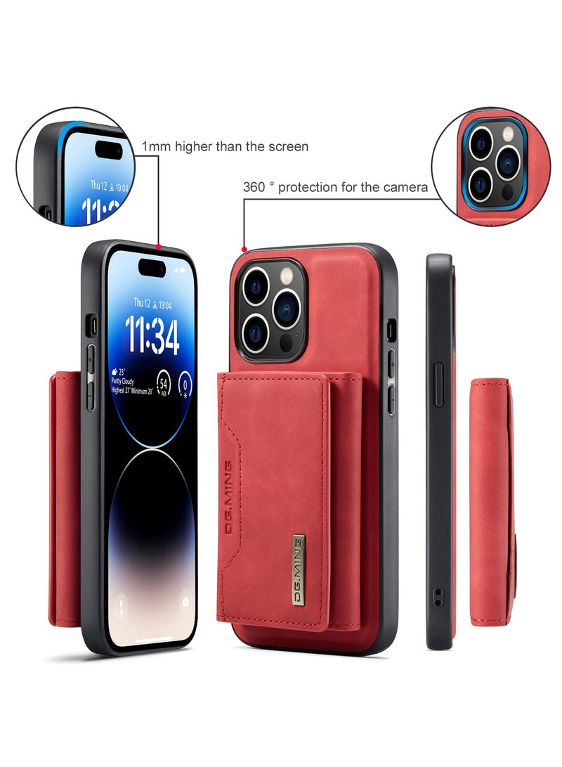 Wallet Case Compatible with iPhone 14 Pro Max DG-MING Premium Leather Phone Case Back Cover Magnetic Detachable with Trifold Wallet Card Holder Pocket for iPhone 14 Pro Max (Red)