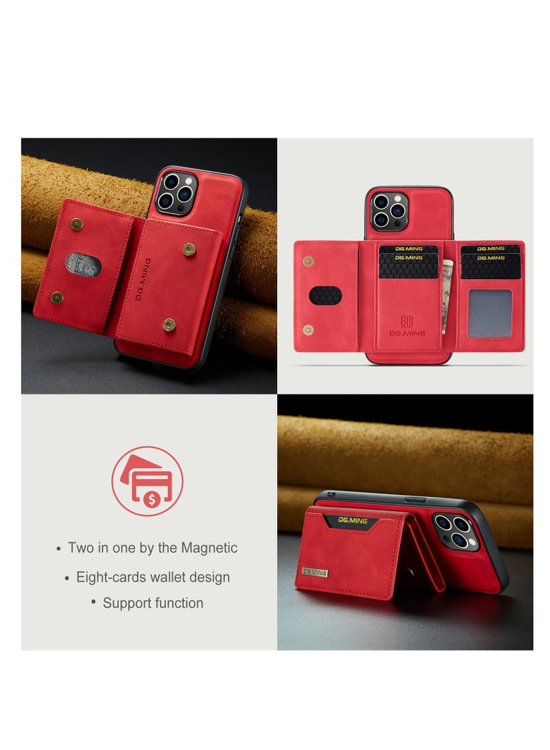 Wallet Case Compatible with iPhone 14 Pro Max DG-MING Premium Leather Phone Case Back Cover Magnetic Detachable with Trifold Wallet Card Holder Pocket for iPhone 14 Pro Max (Red)