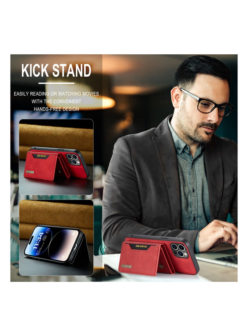 Wallet Case Compatible with iPhone 14 Pro Max DG-MING Premium Leather Phone Case Back Cover Magnetic Detachable with Trifold Wallet Card Holder Pocket for iPhone 14 Pro Max (Red)