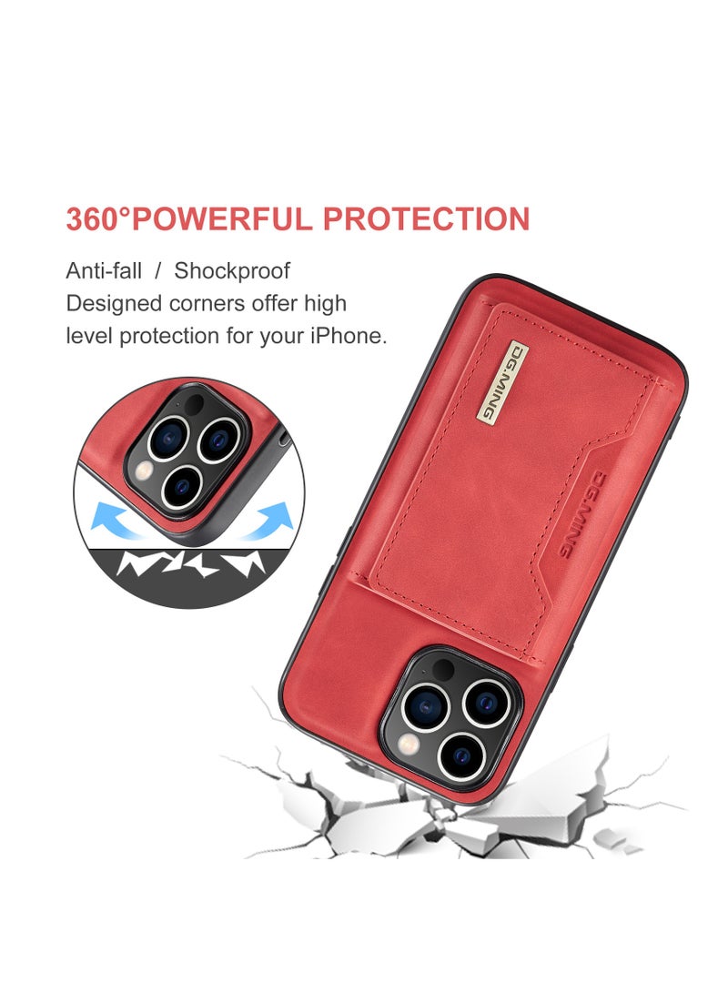 Wallet Case Compatible with iPhone 14 Pro Max DG-MING Premium Leather Phone Case Back Cover Magnetic Detachable with Trifold Wallet Card Holder Pocket for iPhone 14 Pro Max (Red)