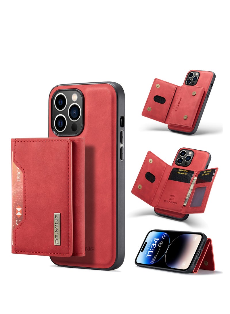 Wallet Case Compatible with iPhone 14 Pro Max DG-MING Premium Leather Phone Case Back Cover Magnetic Detachable with Trifold Wallet Card Holder Pocket for iPhone 14 Pro Max (Red)