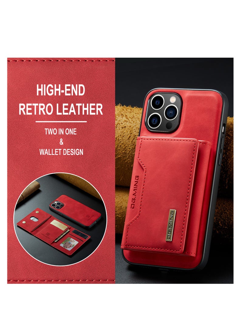 Wallet Case Compatible with iPhone 14 Pro Max DG-MING Premium Leather Phone Case Back Cover Magnetic Detachable with Trifold Wallet Card Holder Pocket for iPhone 14 Pro Max (Red)