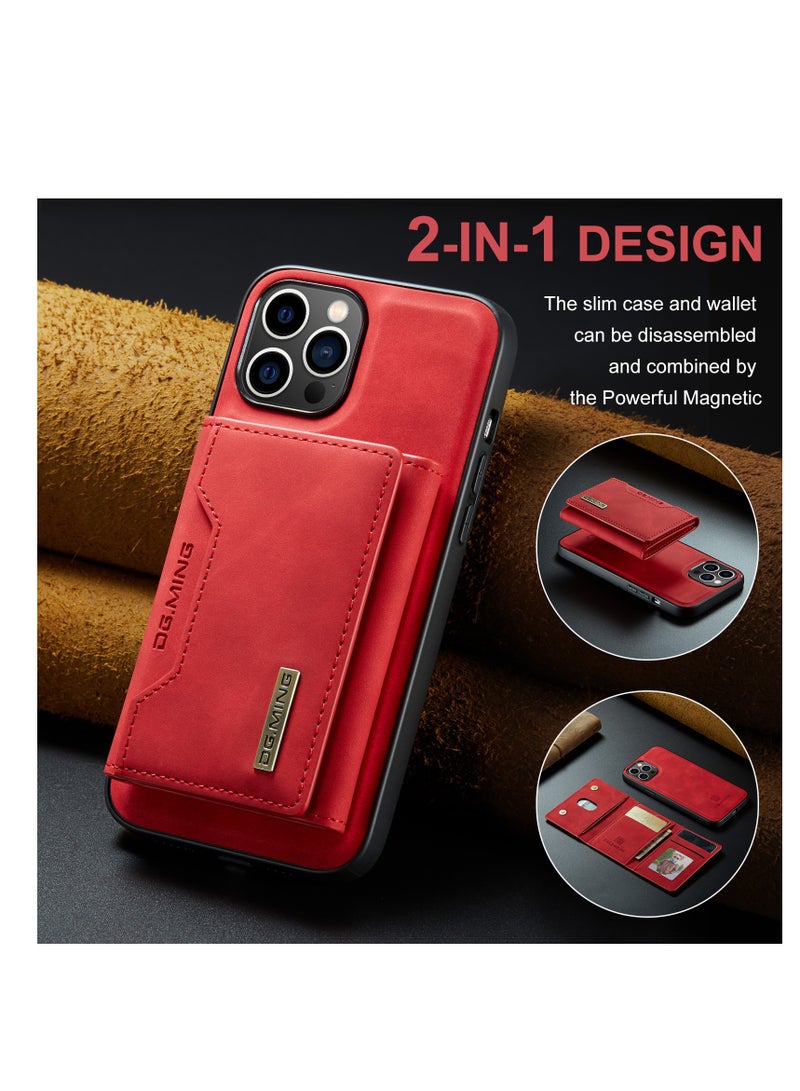 Wallet Case Compatible with iPhone 14 Pro Max DG-MING Premium Leather Phone Case Back Cover Magnetic Detachable with Trifold Wallet Card Holder Pocket for iPhone 14 Pro Max (Red)