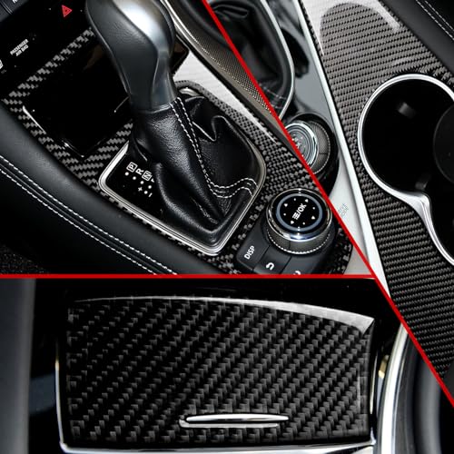 Fancemot Real Carbon Fiber Center Console Dashboard Air Vent Gear Cup Holder Panel Cover Trim Compatible with Infiniti Q50 2014-2024 & Q60 2017-2022 - Image 2