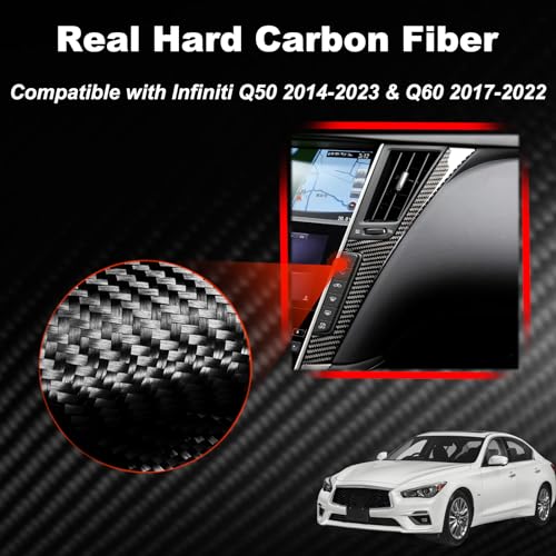 Fancemot Real Carbon Fiber Center Console Dashboard Air Vent Gear Cup Holder Panel Cover Trim Compatible with Infiniti Q50 2014-2024 & Q60 2017-2022 - Image 3