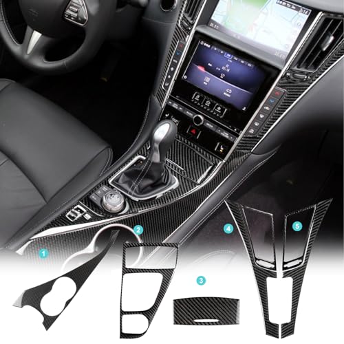 Fancemot Real Carbon Fiber Center Console Dashboard Air Vent Gear Cup Holder Panel Cover Trim Compatible with Infiniti Q50 2014-2024 & Q60 2017-2022 - Image 1
