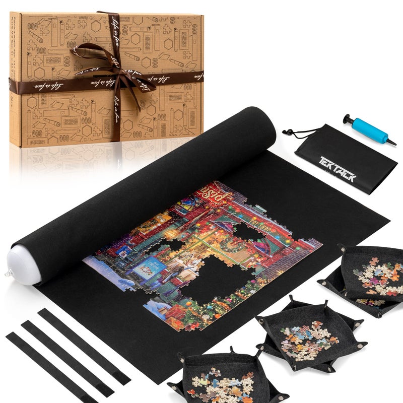 Tektalk HigherCapacity Design with 6 Felt Sorting Trays Jigsaw Puzzle Rollup Mat in Delicate Packaging Box with Hand Pump for Saving and Storing for 2000 1500 1000 500 Jigsaw Puzzle Pieces - Image 2