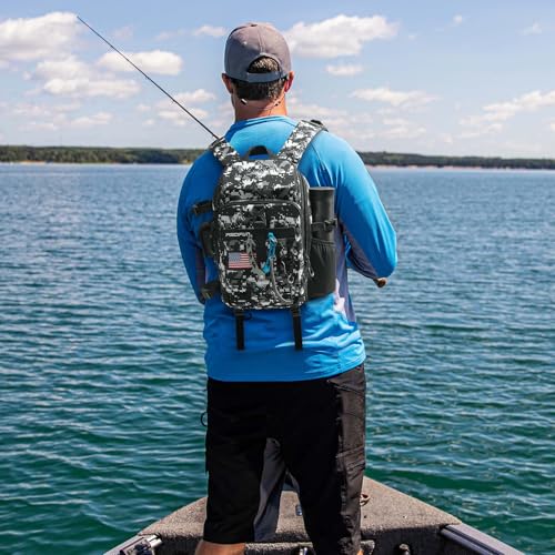 Piscifun Fishing Tackle Backpack with Rod Gear Holder Lightweight Outdoor WaterResistant Fishing Shoulder Storage Bag with Protective Rain Cover Digital Camouflage - Image 3