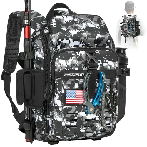 Piscifun Fishing Tackle Backpack with Rod Gear Holder Lightweight Outdoor WaterResistant Fishing Shoulder Storage Bag with Protective Rain Cover Digital Camouflage - Image 1