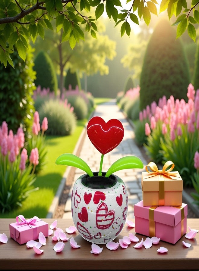 Junfamilee Red Solar Powered Dancing Figurines Toy-Heart Swing Dancing Flower in Pots, Shaking Head Ornament Car Dashboard Decoration Gift for Fun and Relaxation,Solar Power Kits,Learning and Education - Image 5