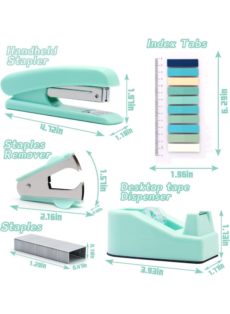 Desktop Office Supplies Set, Including Stapler, Scissors, Tape Dispenser And Accessories, Soft Colors, Office Desk Accessories, Gifts For Students And Colleagues (Green) - Image 3
