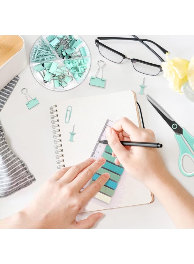 Desktop Office Supplies Set, Including Stapler, Scissors, Tape Dispenser And Accessories, Soft Colors, Office Desk Accessories, Gifts For Students And Colleagues (Green) - Image 4