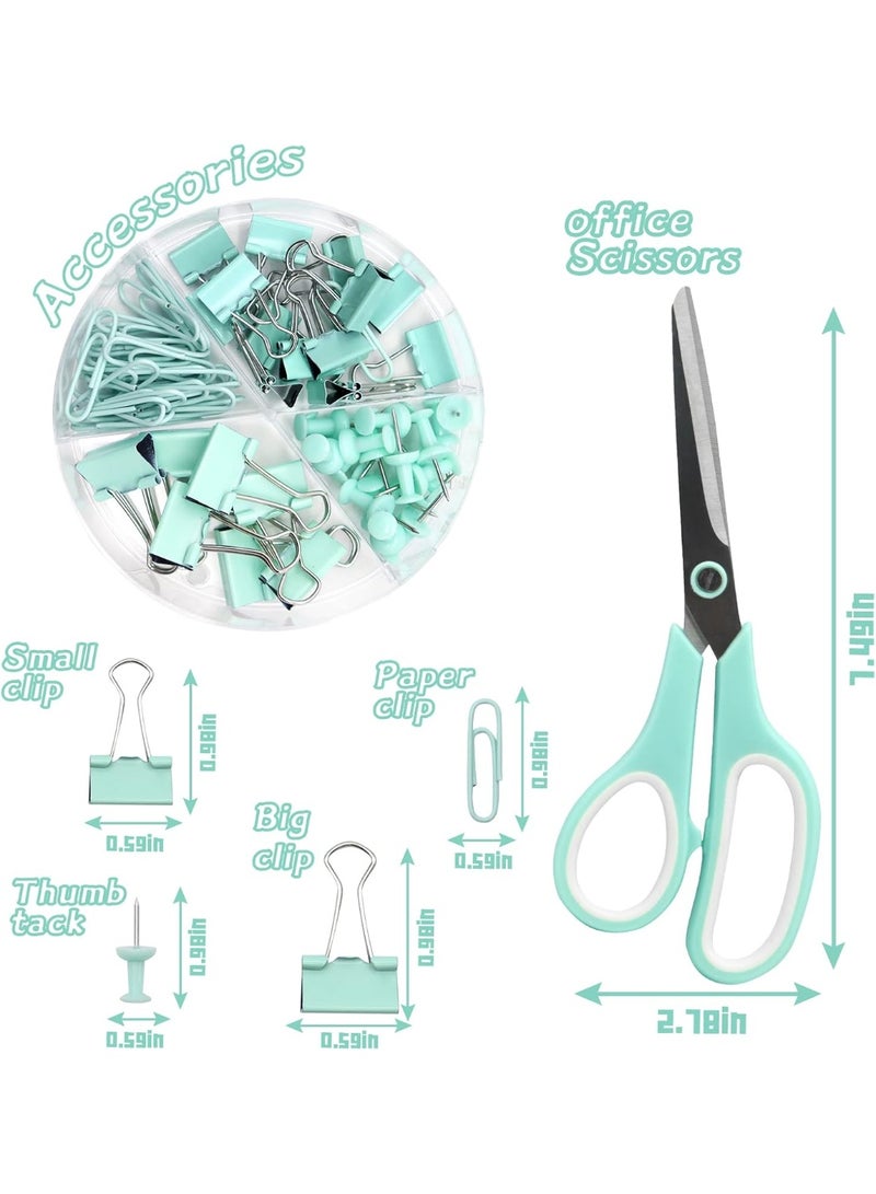 Desktop Office Supplies Set, Including Stapler, Scissors, Tape Dispenser And Accessories, Soft Colors, Office Desk Accessories, Gifts For Students And Colleagues (Green) - Image 5