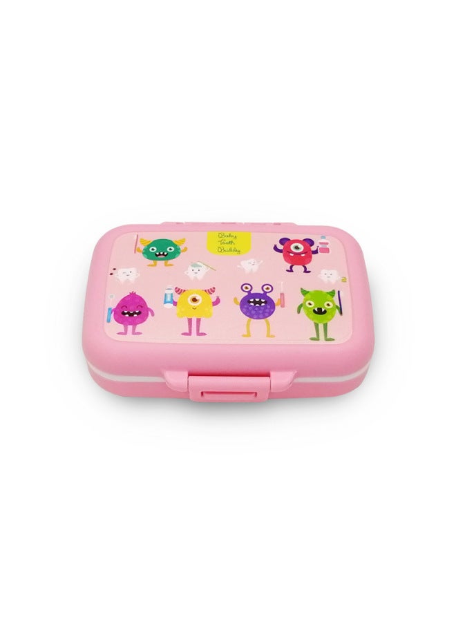 Pink Baby's Deciduous Teeth Box Color Printing Cute Animal Pattern PP Plastic Children's Teeth Storage Collection Children's Gift-Color:Monster Pattern - Image 1