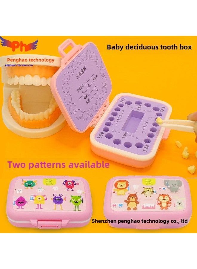 Pink Baby's Deciduous Teeth Box Color Printing Cute Animal Pattern PP Plastic Children's Teeth Storage Collection Children's Gift-Color:Monster Pattern - Image 2