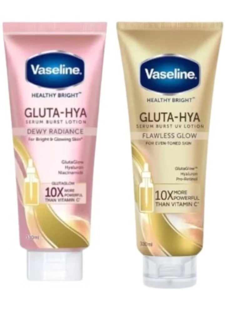 Vaseline Gluta Hia Burst Serum Lotion (Soft Radiance/Flawless Glow) 330ml Pack of 2