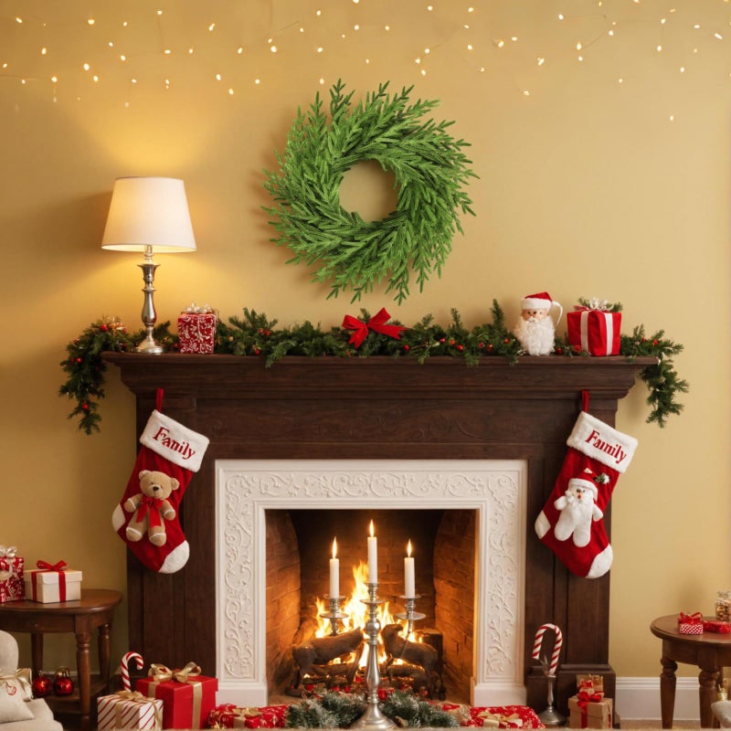Amorise 26" Christmas Wreath for Front Door,Real Touch Artificial Norfork Pine Wreath for Outoor Inooor Porch,Window,Wall,Xmas,Thanksgiving Day Home Decor - Image 2