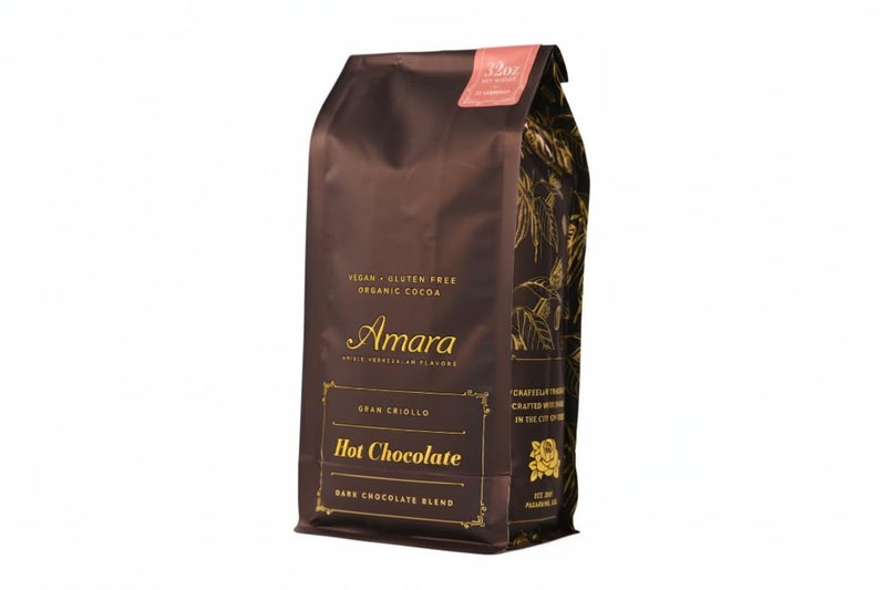 Amara Unique Venezuelan Flavors. Hot Chocolate "Gran Criollo" Dark Chocolate Blend Refill Bag 32 oz. Made with Certified Organic Cacao Powder. - Image 1