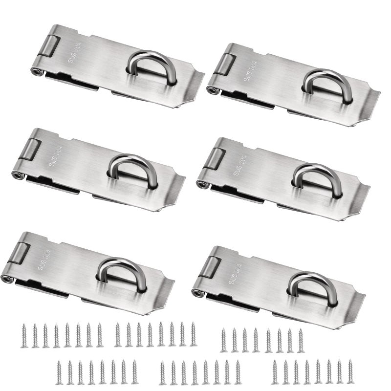 ZOENHOU 6 Pack 4 Inch Door Hasp Latch Locks, Stainless Steel Security Padlock Hasp with Mounting Screws, Door Gate Lock Hasp for Shed, Cabinet, Furniture, Drawer - Image 1