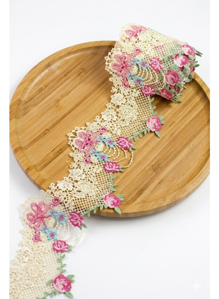 5 Yards Elegant Cream Floral Guipure Lace Trim – 3D Rose Embroidery for DIY Crafts & Fashion Design - Image 1