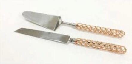 CREATIVE HANDS By Sheetal Cake Set A Knife Spatula Steel with Brass Handle - Image 1