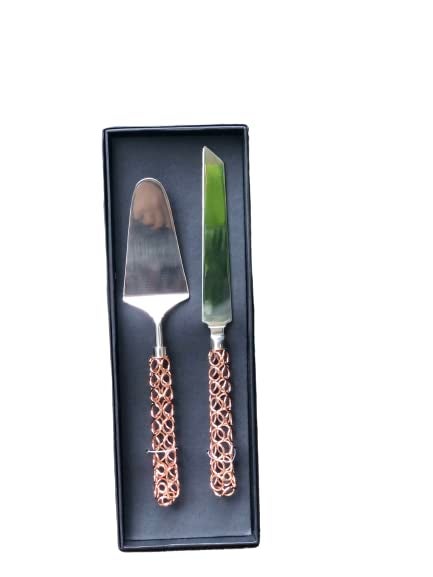 CREATIVE HANDS By Sheetal Cake Set A Knife Spatula Steel with Brass Handle - Image 3