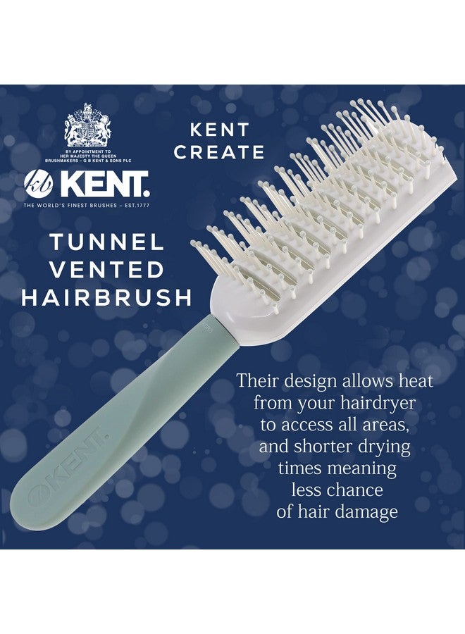 KENT Kcr3 "Create" Tunnel Vented Hair Brush For Blowdrying Creating Root Lift And Volume In All Hair Types Vent Brush With Green Ergonomic Handle And Soft Ball Tipped Bristles For Pain Free Use - Image 3
