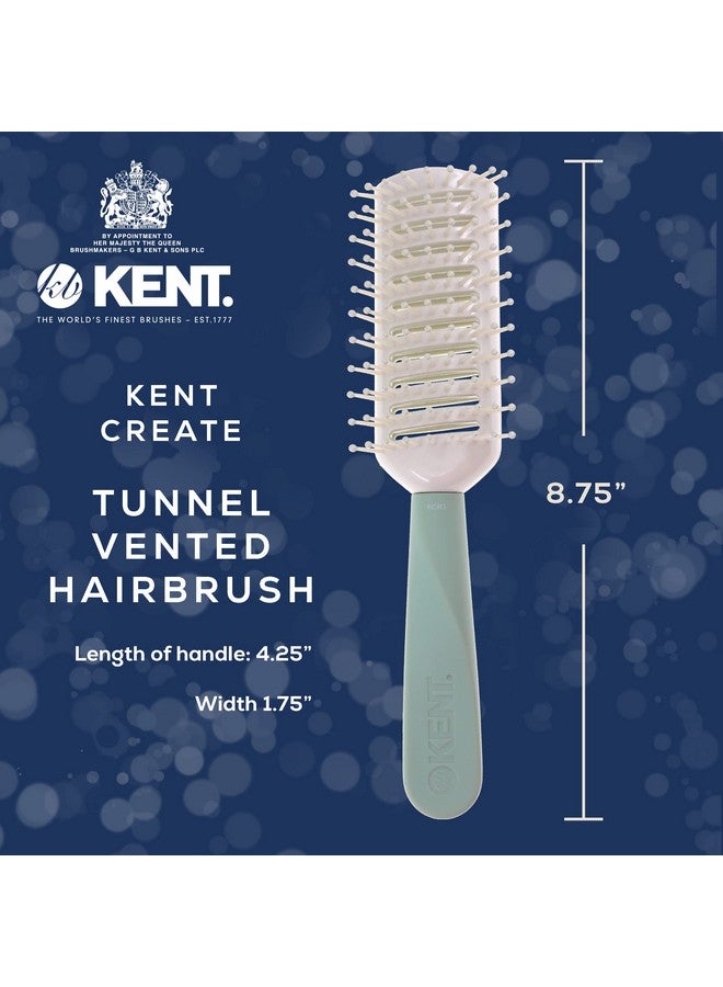 KENT Kcr3 "Create" Tunnel Vented Hair Brush For Blowdrying Creating Root Lift And Volume In All Hair Types Vent Brush With Green Ergonomic Handle And Soft Ball Tipped Bristles For Pain Free Use - Image 2