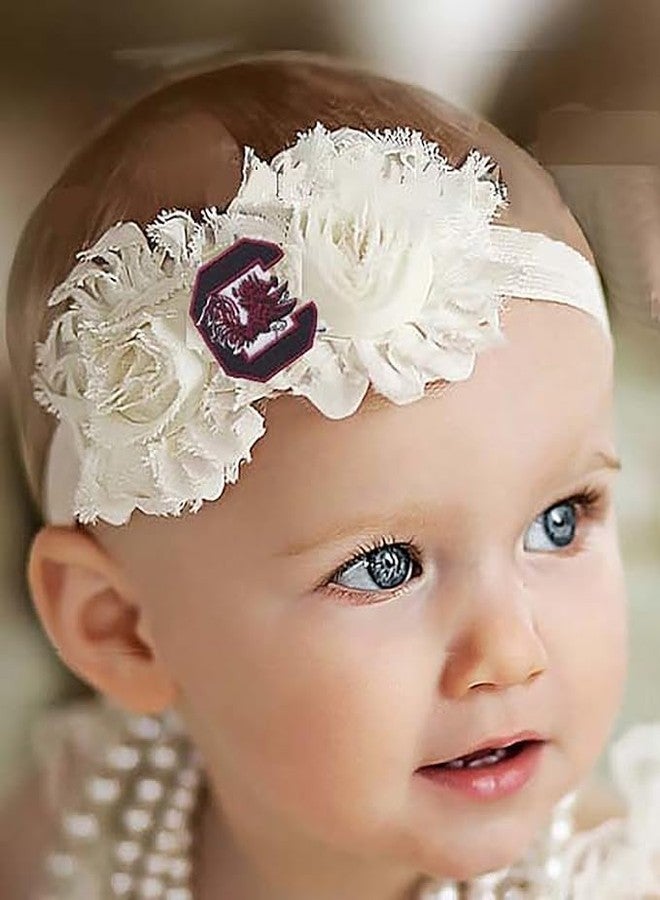 Future Tailgater South Carolina Gamecocks Baby/Toddler Shabby Flower Hair Bow Headband (6-12 months/ 14") - Image 1