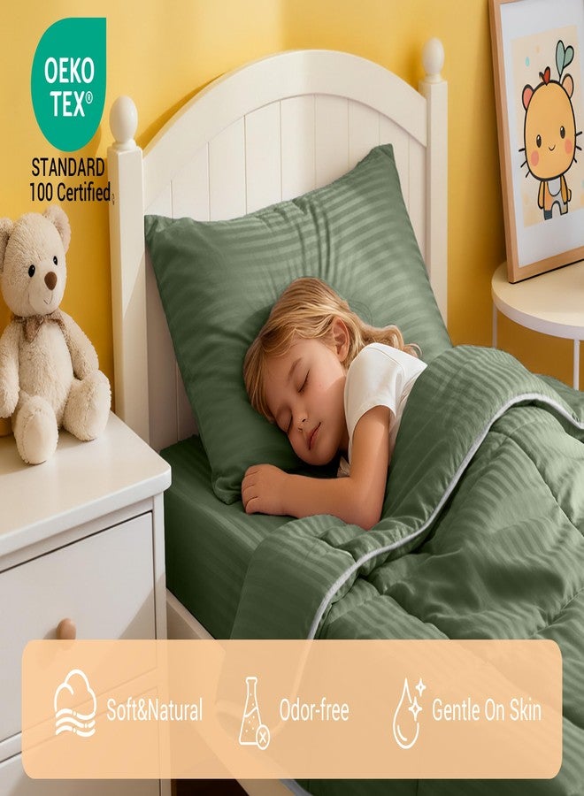 ZPECC Toddler Bedding Set - 4 Piece Hypoallergenic Baby Crib Bedding Set for Boys and Girls, Includes Toddler Comforter, Flat Sheet, Fitted Sheet and Pillowcase, Olive Green - Image 4
