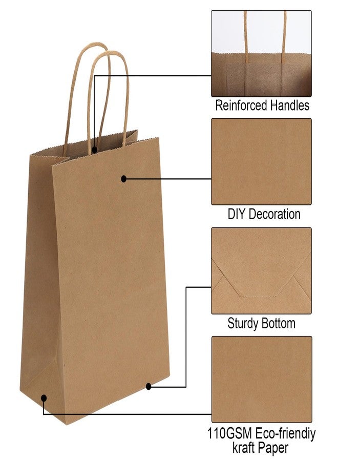 Joybe 100 Pack 5.95x3.25x8 Inch Small Brown Paper Bags with Handles Bulk, Kraft Paper Gift Bags for Birthday Party Favors Grocery Retail Shopping Business Goody Craft Sacks (Plain Natural, 100pcs) - Image 3