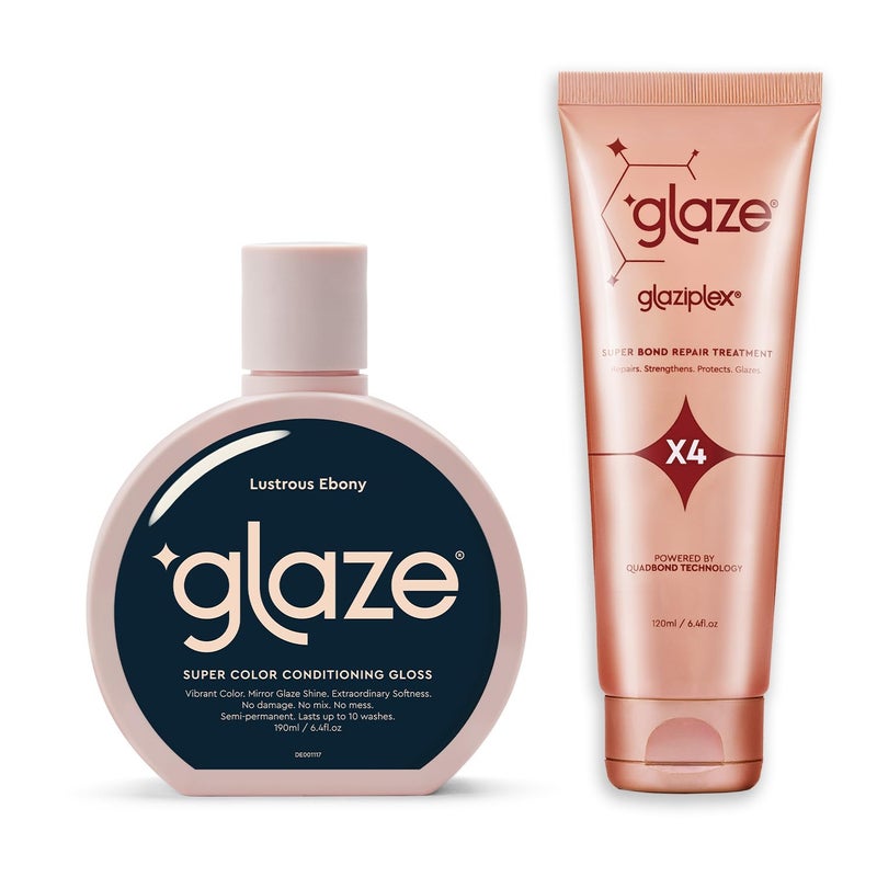 Glaze Lustrous Ebony Super Color Conditioning Gloss 6.4fl.oz & GlaziPlex Super Bond Repair Hair Treatment, 120ml. 4-in-1 Deep Conditioning Hair Mask - Image 1