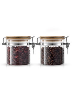 Excefore Glass Jars With Bamboo Lids (19oz). 2PC Set of Airtight Storage Jars with Clamp Lids for Pantry Food Storage. Air Tight Sealable Glass Canisters Containers for Kitchen Organization  - Image 1