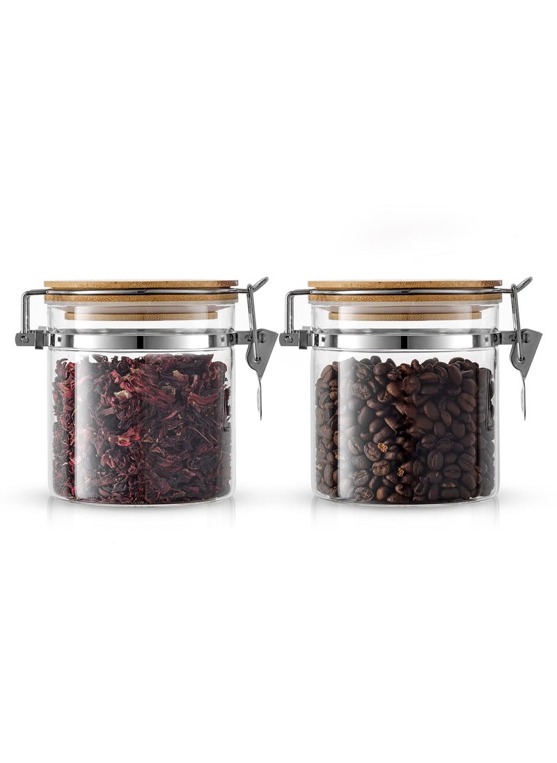 Excefore - Glass Jars With Bamboo Lids (19oz). 2PC Set of Airtight Storage Jars with Clamp Lids for Pantry Food Storage. Air Tight Sealable Glass Canisters Containers for Kitchen Organization - Image 1