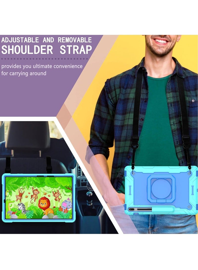 جراب لجهاز Galaxy Tab S7 FE 2021 /S7 plus 2020 /S8 plus/S9 FE Plus 2023 مقاس 12.4 بوصة، جراب متين مقاوم للصدمات، جراب لوحي بحزام كتف واقٍ بالكامل - Image 5