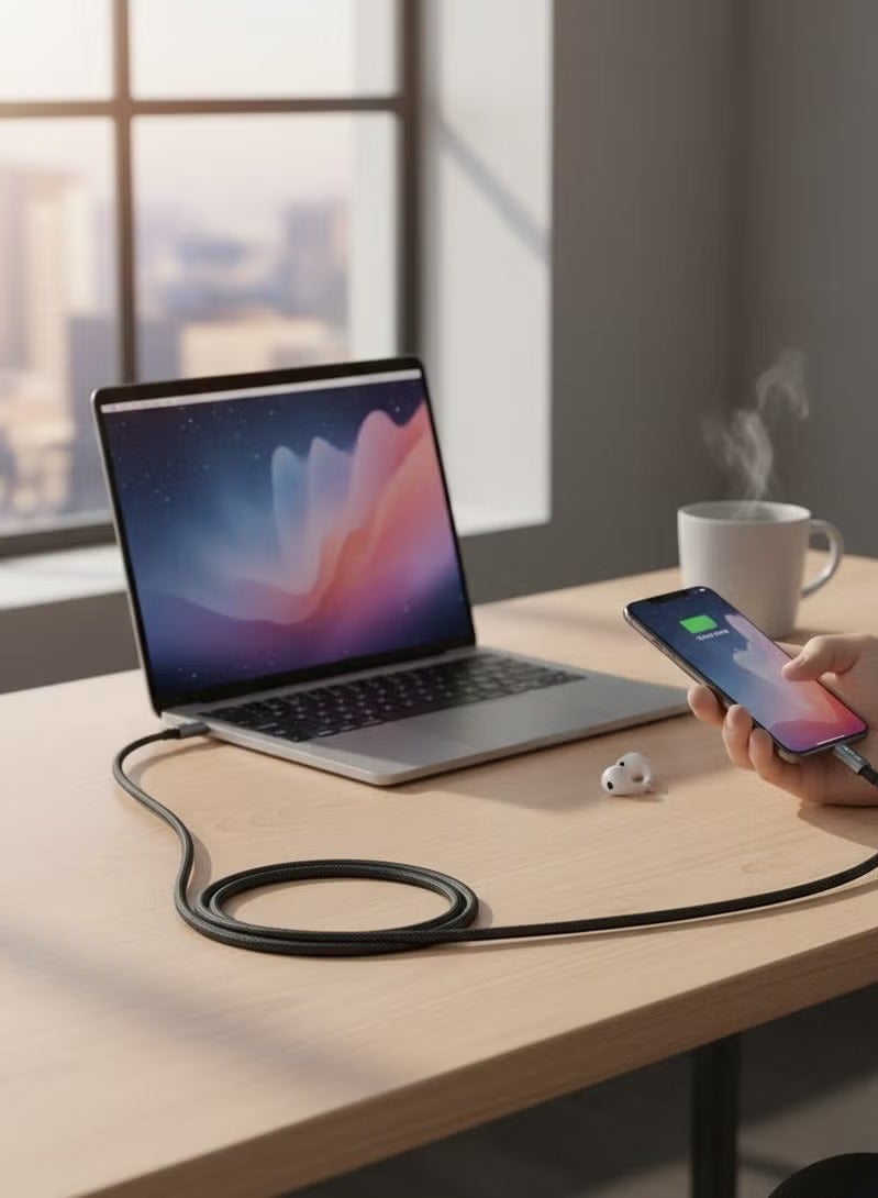 زوم بلس كيبل شحن سريع ZOOM PLUS ZP A599 RAPIDE بقوة 100 واط Type-C إلى Type-C، كيبل USB-C مضفر فائق المتانة للهواتف الذكية والأجهزة اللوحية واللابتوبات وأجهزة PD - Image 4