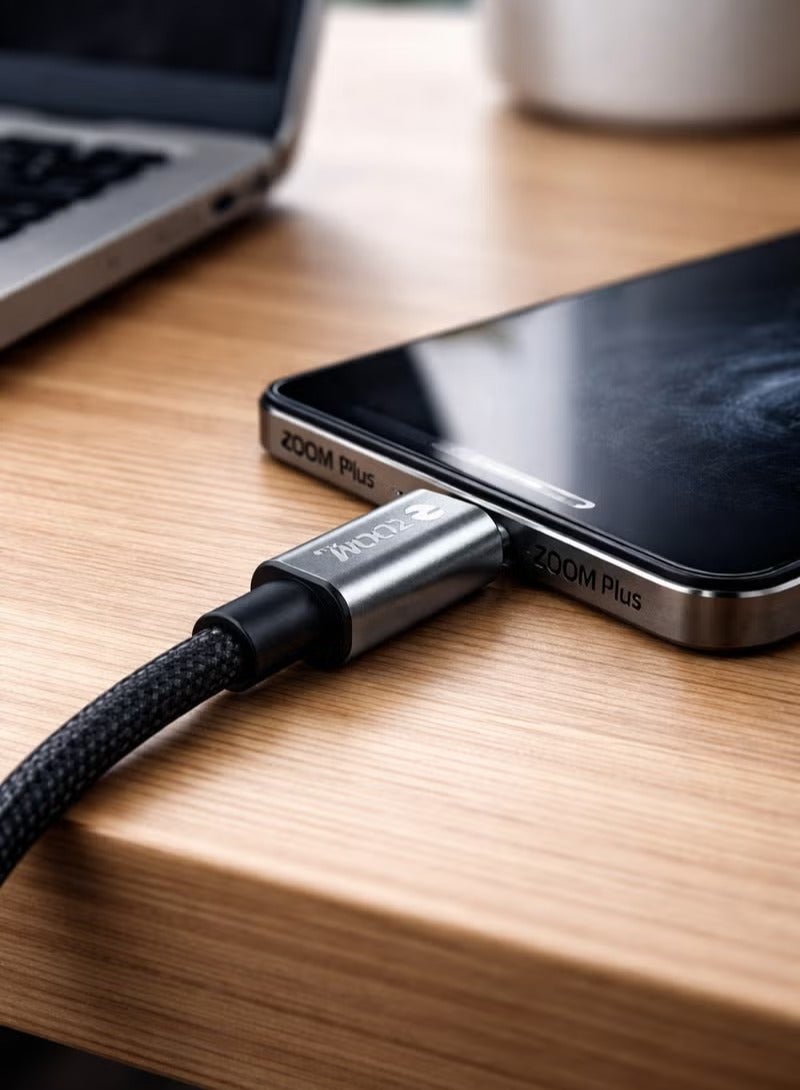 زوم بلس كيبل شحن سريع ZOOM PLUS ZP A599 RAPIDE بقوة 100 واط Type-C إلى Type-C، كيبل USB-C مضفر فائق المتانة للهواتف الذكية والأجهزة اللوحية واللابتوبات وأجهزة PD - Image 2