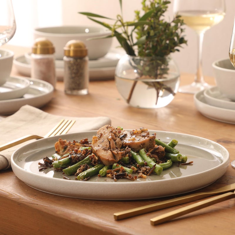 Gibson Elite Tahoe Sunset 12-Piece Reactive Stoneware Dinnerware Set â€“ Matte Exterior & Shiny Interior Plates and Bowls, Durable Everyday Dish Set, Microwave & Dishwasher Safe - Grey - Image 3