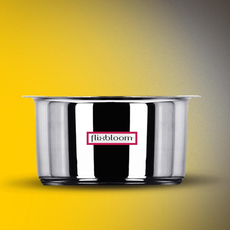 FLIXBLOOM Flixbloom Special Stainless Steel Induction Base Kitchen Cookware Utensil TriPLY Bottom TopeBhagonaPatilaPot 24 Months Warranty Tope Without Lid 5 Litre Tope  - Image 1