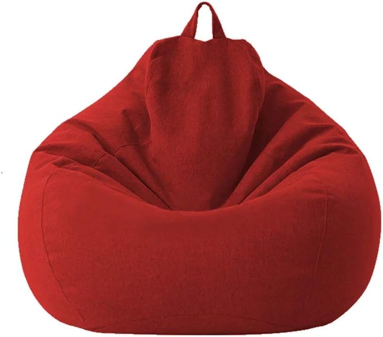 KODENG Large Small Lazy Sofas Cover Chairs Without Filler Linen Cloth Lounger Seat Bean Bag Pouf Puff Couch Tatami Living Room Beanbags (RED, 70x80cm) - Image 1