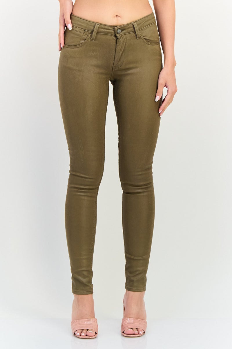 Reiko Women Regular Fit Solid Skinny Pants, Khaki - Image 1