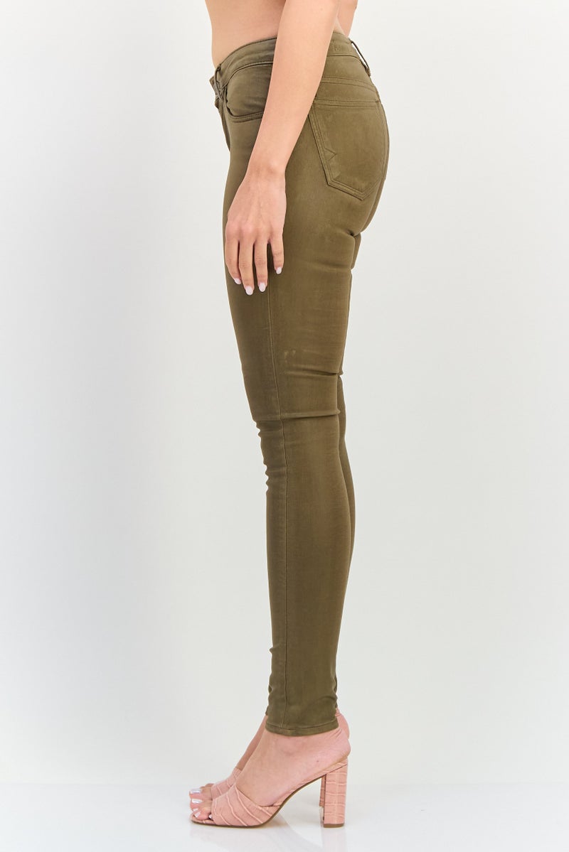 Reiko Women Regular Fit Solid Skinny Pants, Khaki - Image 2