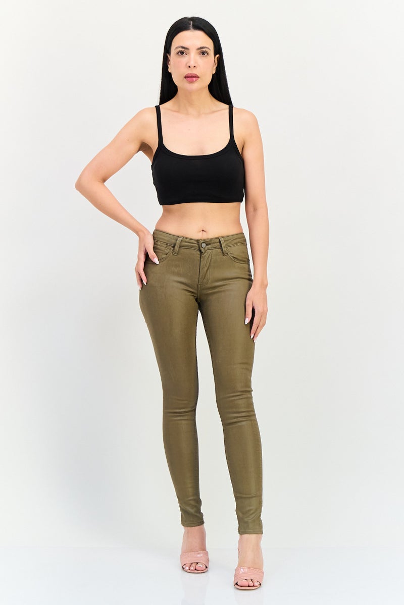 Reiko Women Regular Fit Solid Skinny Pants, Khaki - Image 4