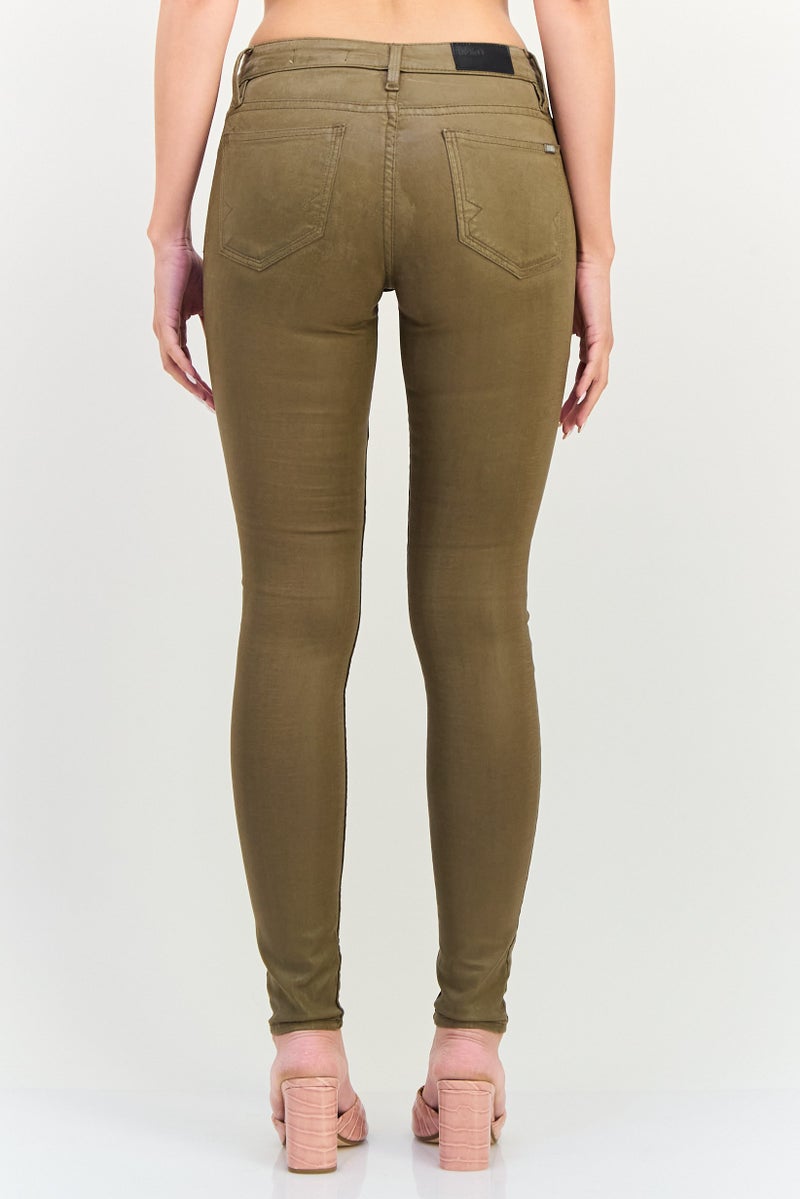 Reiko Women Regular Fit Solid Skinny Pants, Khaki - Image 3