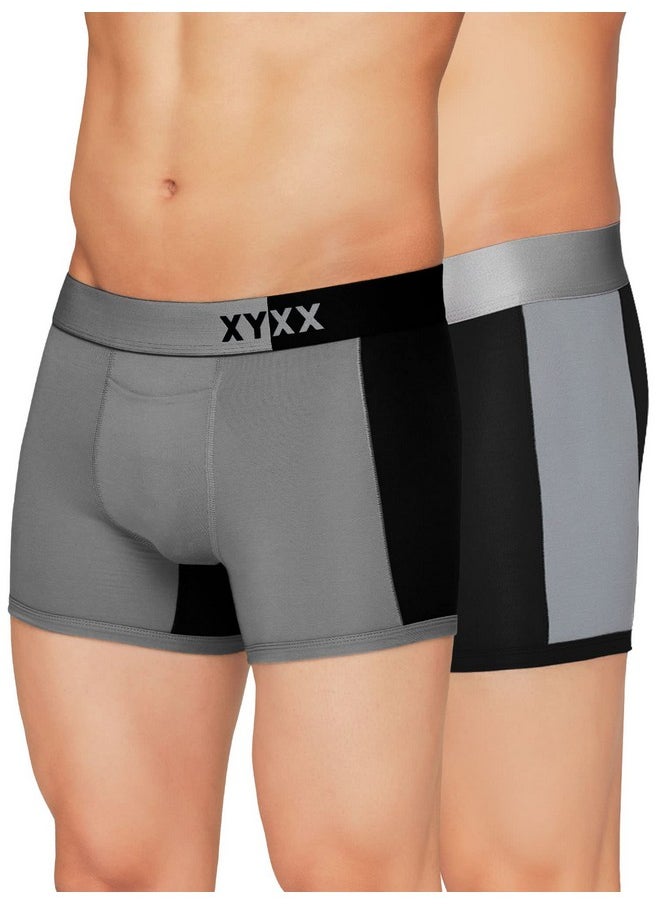 XYXX - XYXX Men's Underwear Dualist IntelliSoft Antimicrobial Micro Modal Trunk Pack of 2 (Steel Grey & Black ; Black & Steel Grey; L) - Image 1