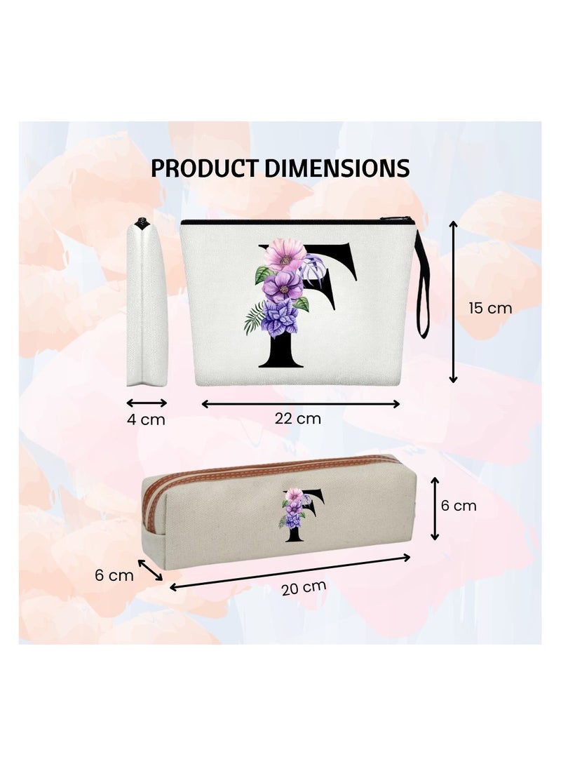 برينت شوب فور مي حقيبة مستحضرات تجميل مزينة بأحرف اسم أولية وحقيبة أقلام زهرية - مجموعة أحرف اسم أولية من A إلى Z للبنات والنساء - مجموعة هدايا للأصدقاء أو البنات أو زملاء العمل - مثالية للمدرسة والعمل والسفر - Image 3