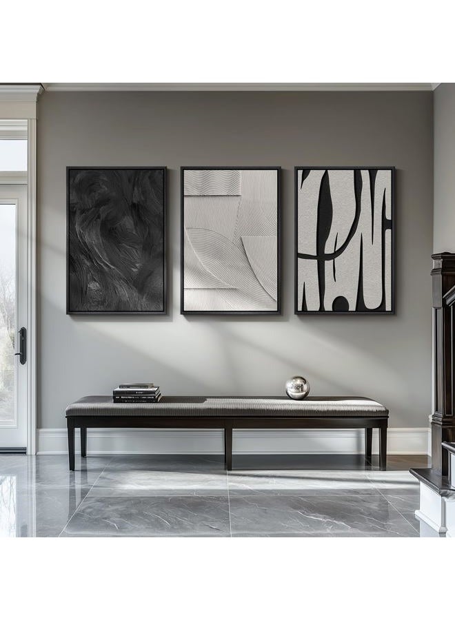 Cuspin Large 3D Textured Framed Black and White Abstract Wall Art for Living Room, 3 Piece Modern Paintings Artwork for Walls, Minimalist Black White Pictures for Hallway Office Wall Decor 24x36 In - Image 5