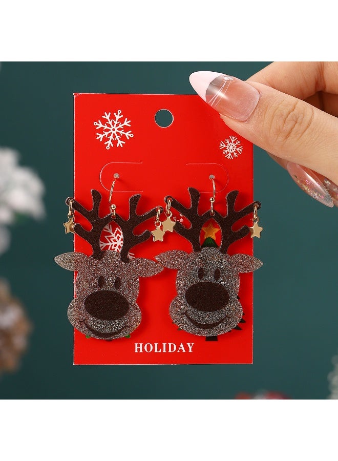 FOLAI Christmas Reindeer Earrings – Sparkling Acrylic Resin Pendant Earrings for Women, Christmas Jewelry Gift - Image 1